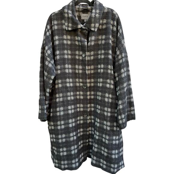 Oska Check Plaid Kvanne Wool Blend Car Coat Oversized Stretchy Size 10 US/‎ 3 - Picture 1 of 8